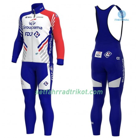 Radbekleidung Radtrikot Langarm + Lang Trägerhose 2020 Groupama-FDJ Winter Thermal Fleece N001
